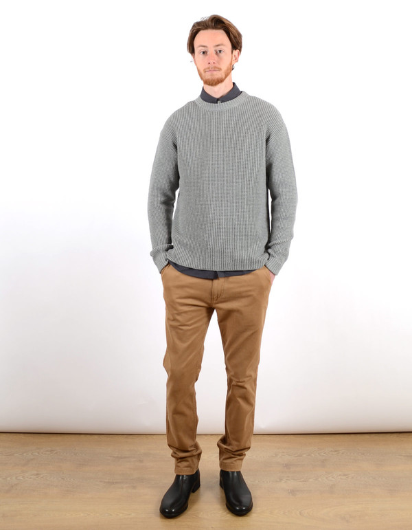Filippa K Men's Waffle Knit Sweater Grey Melange Filippa K Men's Waffle Knit Sweater Grey Melange