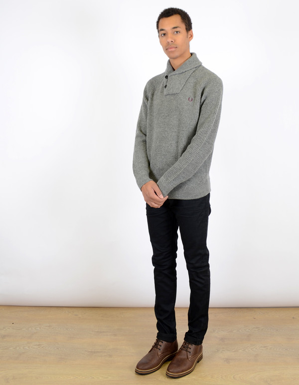 Men's Fred Perry Fishermans Shawl Collar Sweater Grey Men's Fred Perry Fishermans Shawl Collar Sweater Grey