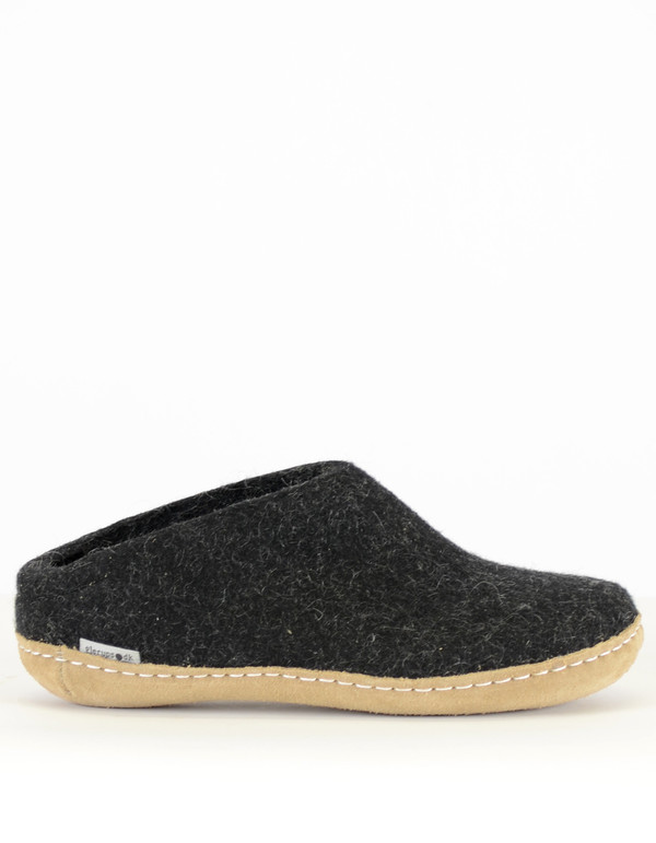 Glerups Women's Wool Slipper Leather Sole Charcoal Glerups Women's Wool Slipper Leather Sole Charcoal