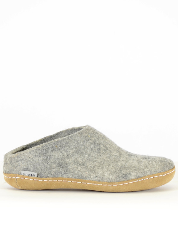 Glerups Women's Wool Slipper Leather Sole Grey Glerups Women's Wool Slipper Leather Sole Grey