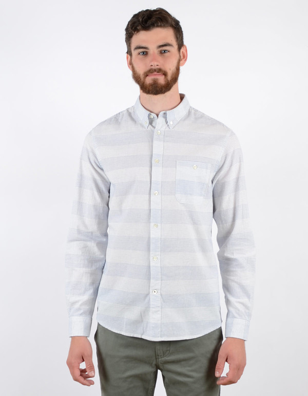 Men's No Nationality New Derek Stripe Shirt Blue White Men's No Nationality New Derek Stripe Shirt Blue White