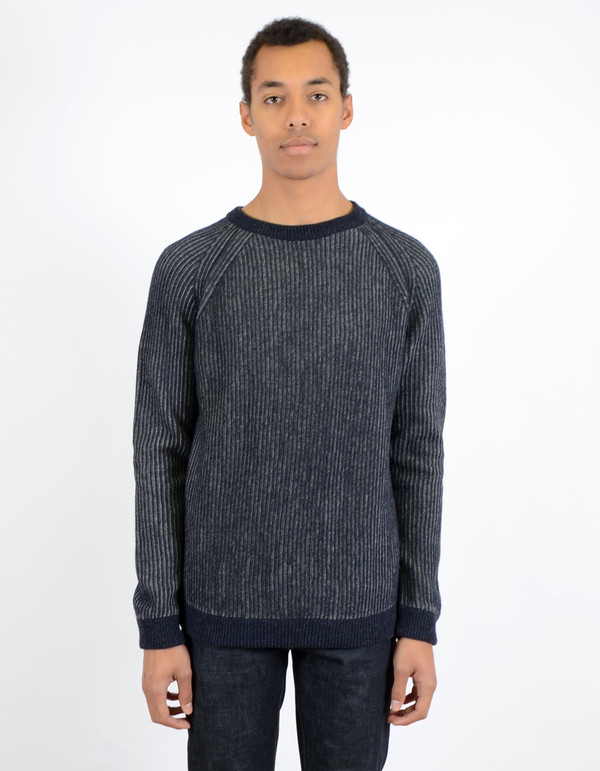 Men's Nudie Aron Two Tone Knit Sweater Navy Men's Nudie Aron Two Tone Knit Sweater Navy