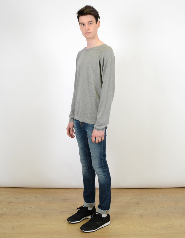 Men's Nudie Vladimir Fine Cotton Sweater Light Grey Men's Nudie Vladimir Fine Cotton Sweater Light Grey