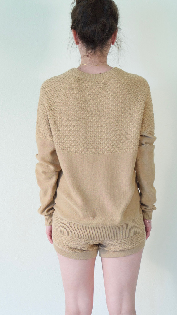 giu giu Tuck Stitch Crew Neck Sweater in Nude giu giu Tuck Stitch Crew Neck Sweater in Nude