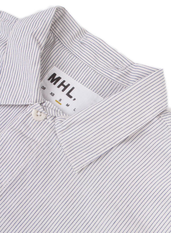 Men's MHL Margaret Howell Inverted Pleat Shirt Narrow Stripe Ecru/Blue Men's MHL Margaret Howell Inverted Pleat Shirt Narrow Stripe Ecru/Blue