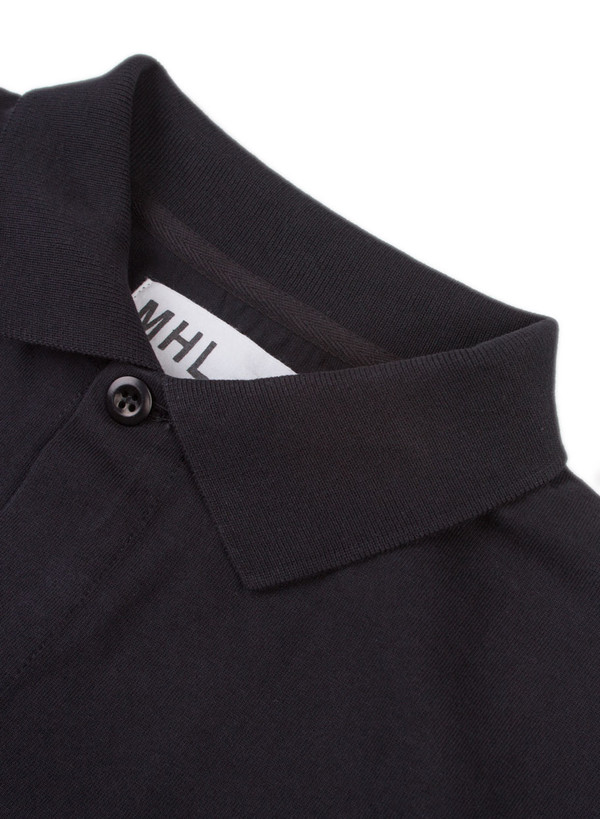 Men's MHL Margaret Howell Polo Shirt Dry Cotton Jersey Black Men's MHL Margaret Howell Polo Shirt Dry Cotton Jersey Black