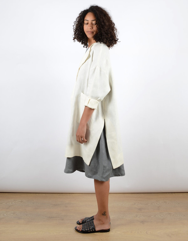Sunja Link Collarless Coat Cream Sunja Link Collarless Coat Cream
