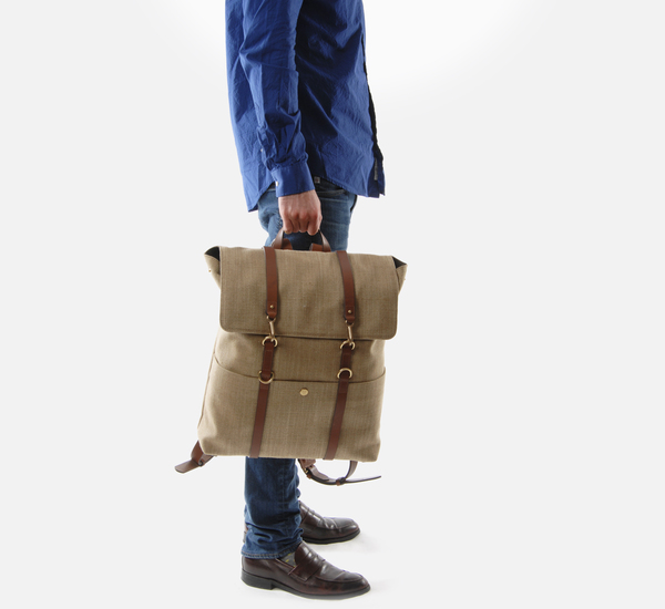 Oat Herringbone and Cuoio MS Backpack by Mismo Oat Herringbone and Cuoio MS Backpack by Mismo