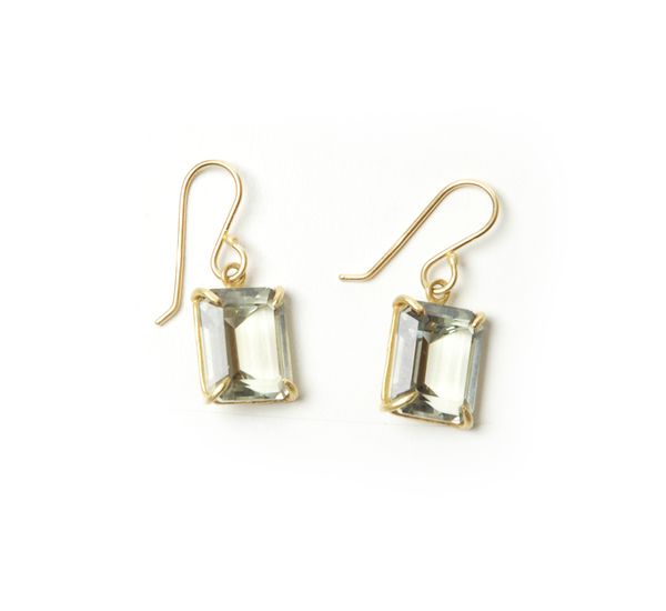 Rosanne Pugliese 18K Emerald Cut Faceted Green Amethyst Earrings Rosanne Pugliese 18K Emerald Cut Faceted Green Amethyst Earrings