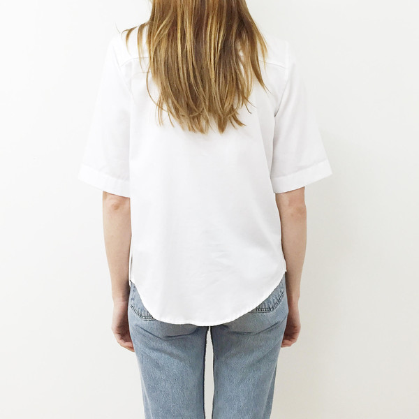Shelby Steiner White Mandarin Collar Shirt Shelby Steiner White Mandarin Collar Shirt