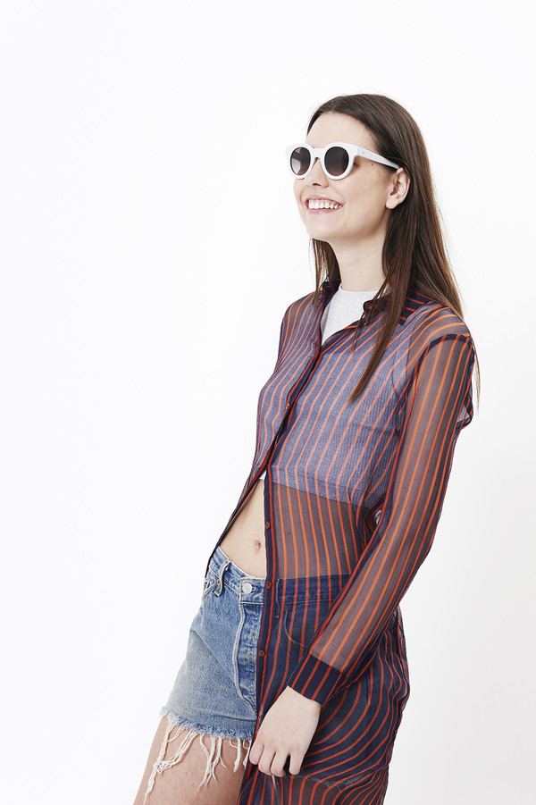 Nanushka Siiri Long Shirt Dress in Navy/Red Stripe Nanushka Siiri Long Shirt Dress in Navy/Red Stripe