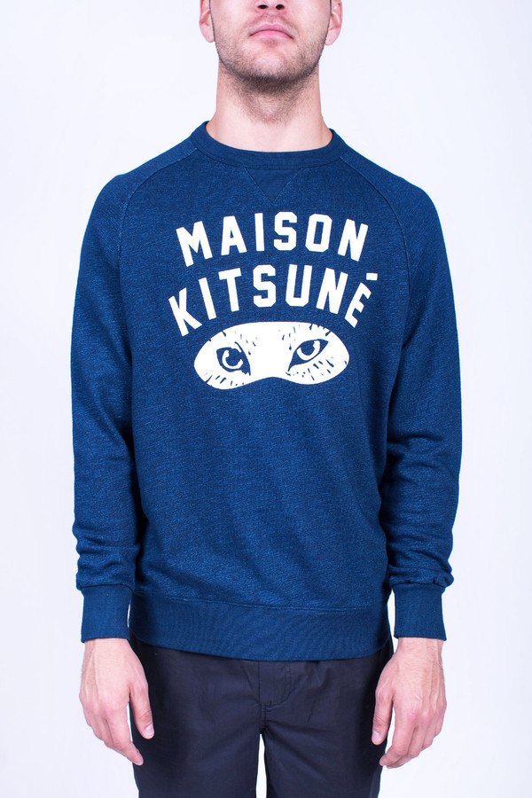 Men's Maison Kitsune Indigo Fox Eyes Sweatshirt Men's Maison Kitsune Indigo Fox Eyes Sweatshirt