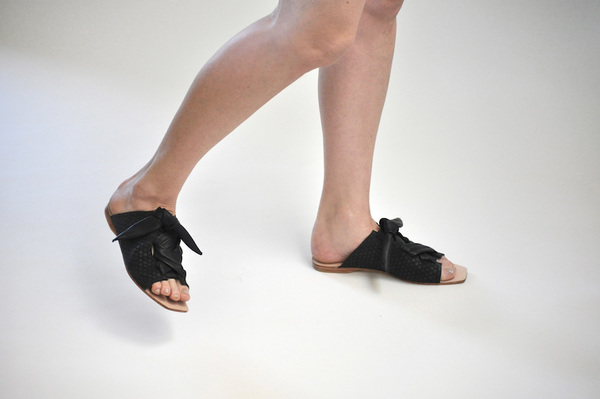The Palatines Texo sandal - Black hex leather with shiny black ties The Palatines Texo sandal - Black hex leather with shiny black ties