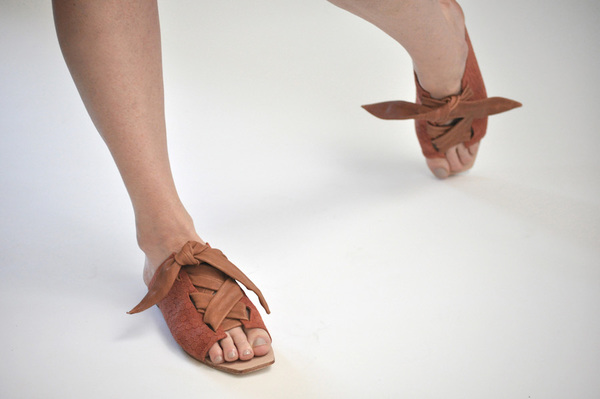 The Palatines Texo sandal - clay hex leather with shiny rust ties The Palatines Texo sandal - clay hex leather with shiny rust ties
