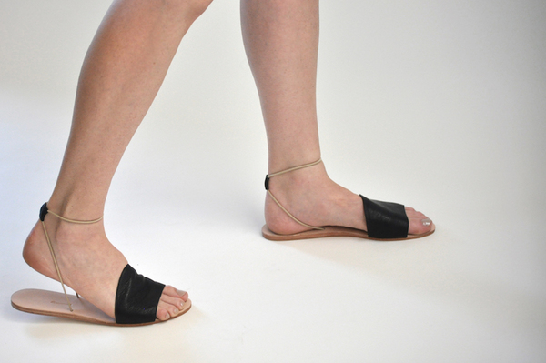 The Palatines Refero Sandal - Black leather with Beige Elastic The Palatines Refero Sandal - Black leather with Beige Elastic