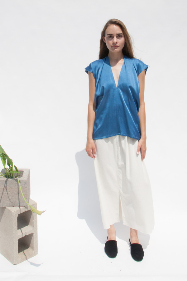 Miranda Bennett In-Stock: Everyday Top, Silk Charmeuse in Indigo Miranda Bennett In-Stock: Everyday Top, Silk Charmeuse in Indigo