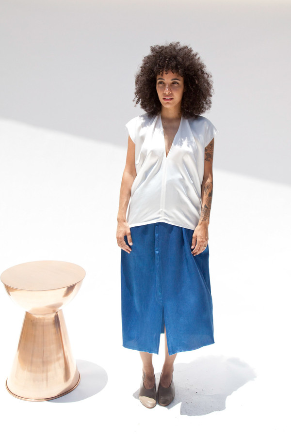 Miranda Bennett In-Stock: Everyday Top, Silk Charmeuse in Natural Miranda Bennett In-Stock: Everyday Top, Silk Charmeuse in Natural