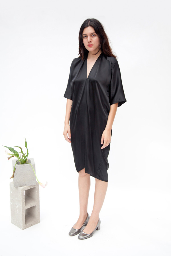 Miranda Bennett In-Stock: Muse Dress, Silk Charmeuse in Black Miranda Bennett In-Stock: Muse Dress, Silk Charmeuse in Black