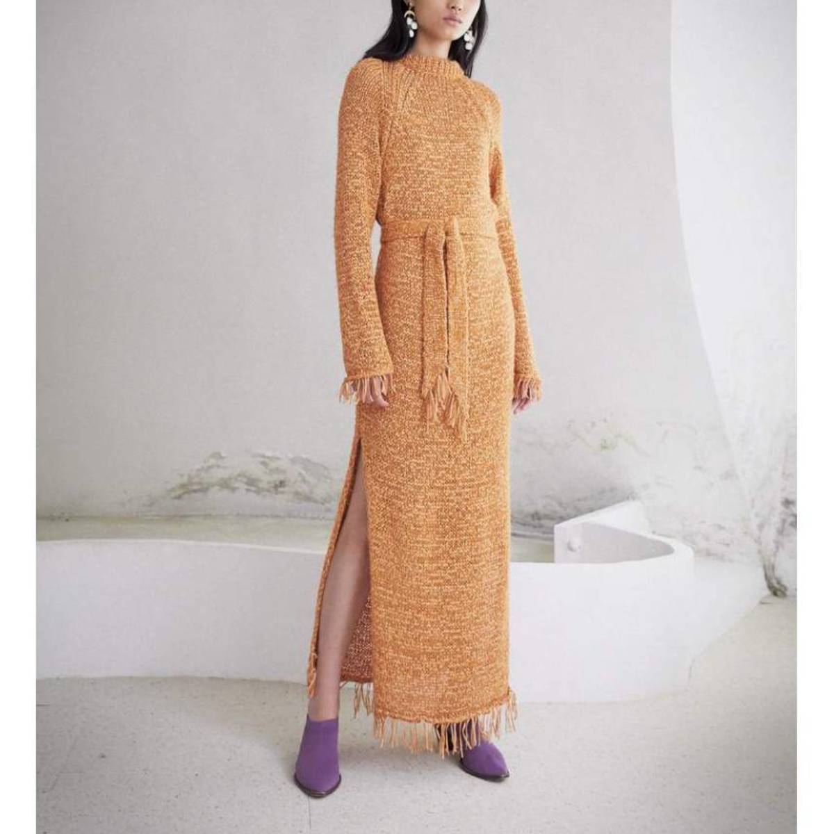 Nanushka Kaiza Loose Knit Fringed Dress 