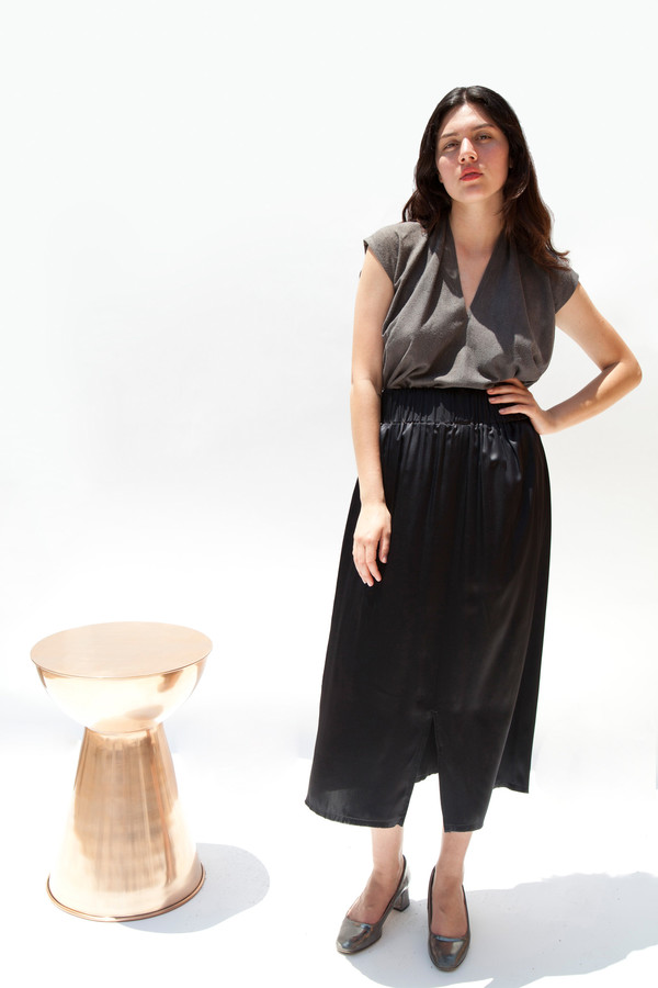 Miranda Bennett Paper Bag Skirt, Silk Charmeuse in Black Miranda Bennett Paper Bag Skirt, Silk Charmeuse in Black