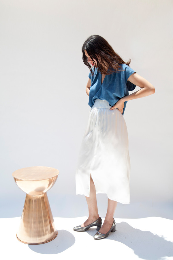 Miranda Bennett Paper Bag Skirt, Silk Charmeuse in Natural Miranda Bennett Paper Bag Skirt, Silk Charmeuse in Natural