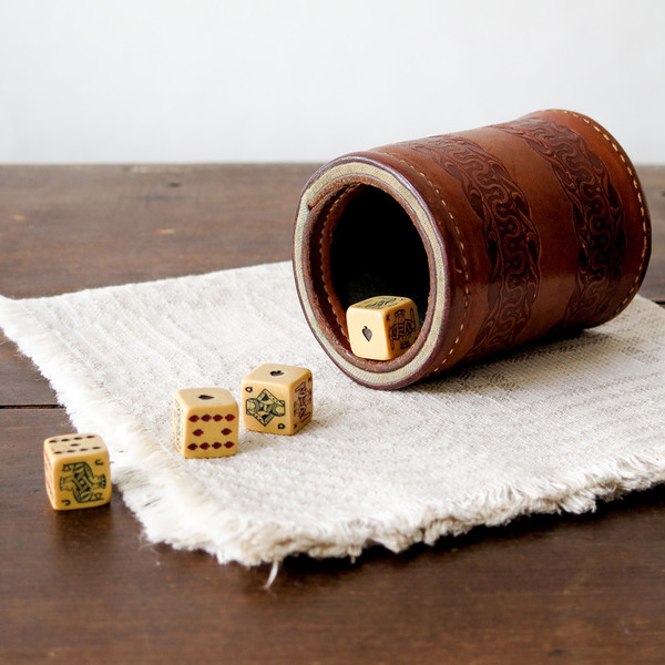 Erica Tanov leather dice cup set Erica Tanov leather dice cup set