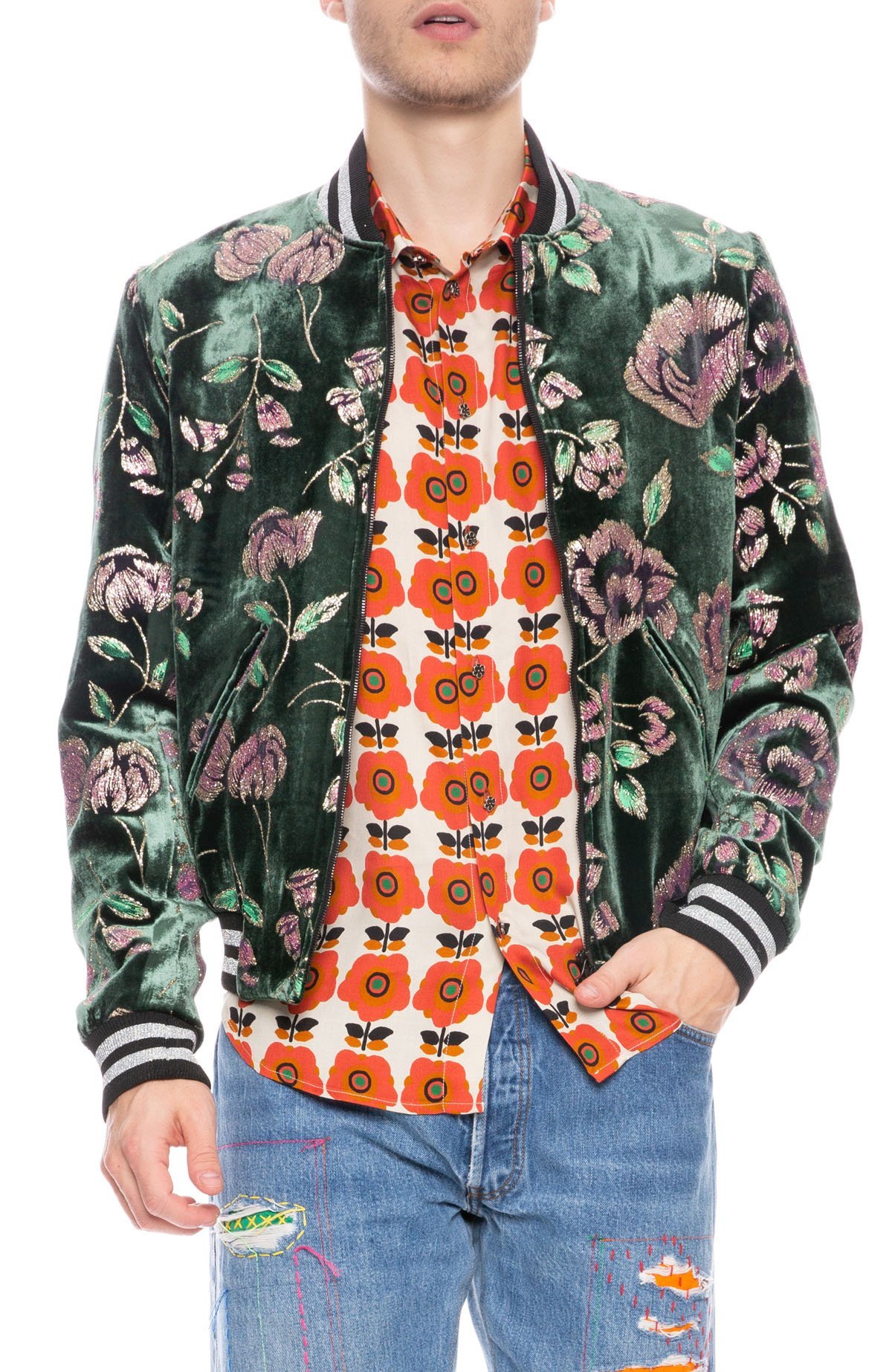 embroidered floral bomber jacket