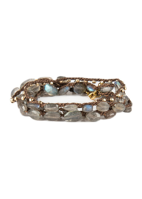 Blee Inara Semi-Precious and Gold Plated Beaded Wrap in Labradorite Blee Inara Semi-Precious and Gold Plated Beaded Wrap in Labradorite