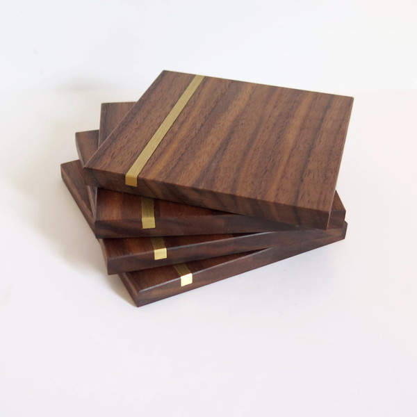 Christina Hilborne Walnut and Brass Wooden Coasters Christina Hilborne Walnut and Brass Wooden Coasters