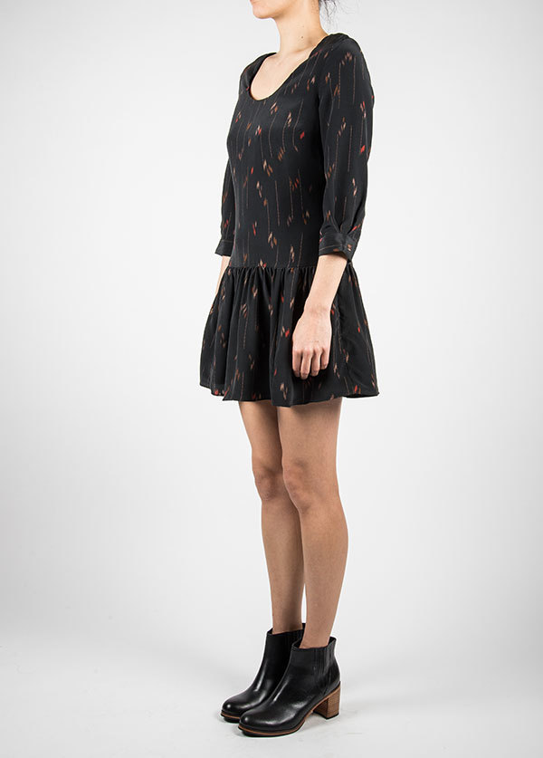 Harlyn - Drop Waist Cut Out Dress in Black Print Harlyn - Drop Waist Cut Out Dress in Black Print