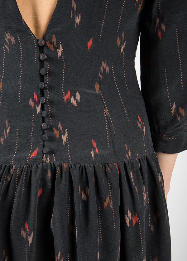 Harlyn - Drop Waist Cut Out Dress in Black Print Harlyn - Drop Waist Cut Out Dress in Black Print