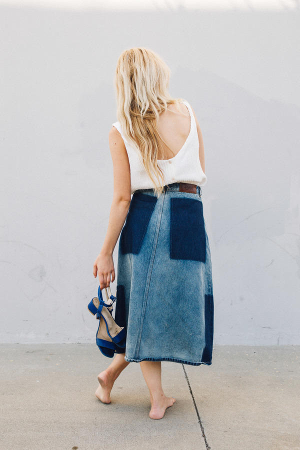 Objects Without Meaning Denim Patch Skirt, Blue Objects Without Meaning Denim Patch Skirt, Blue