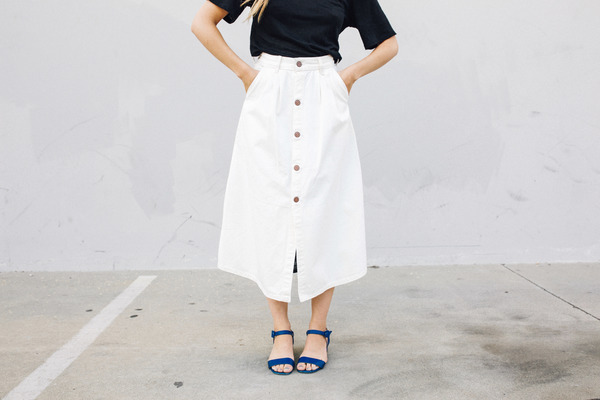 Objects Without Meaning Denim Patch Skirt, White Objects Without Meaning Denim Patch Skirt, White