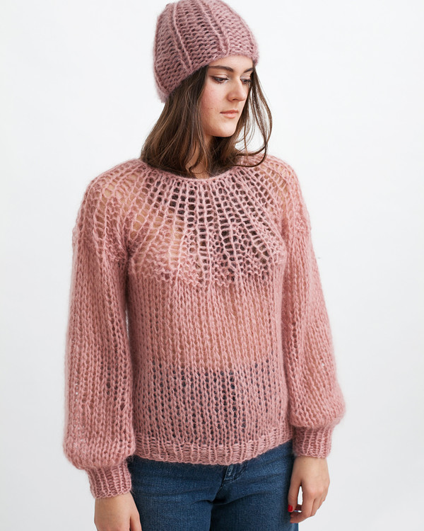 Maiami Mohair Pleated Sweater in Pink Maiami Mohair Pleated Sweater in Pink