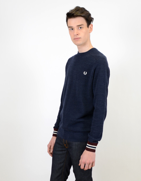 Men's Fred Perry Textured Pique Crew Neck Navy Marl Men's Fred Perry Textured Pique Crew Neck Navy Marl