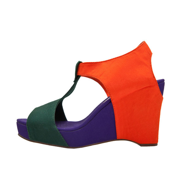 Wedge Sandal - Orange, Green, Purple Wedge Sandal - Orange, Green, Purple
