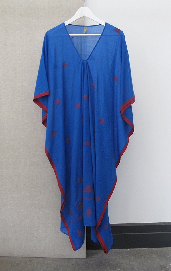 Two New York Bright blue Caftan with red icons Two New York Bright blue Caftan with red icons