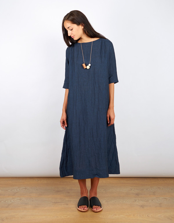 Sunja Link Collab Gathered Yoke Dress Navy Sunja Link Collab Gathered Yoke Dress Navy