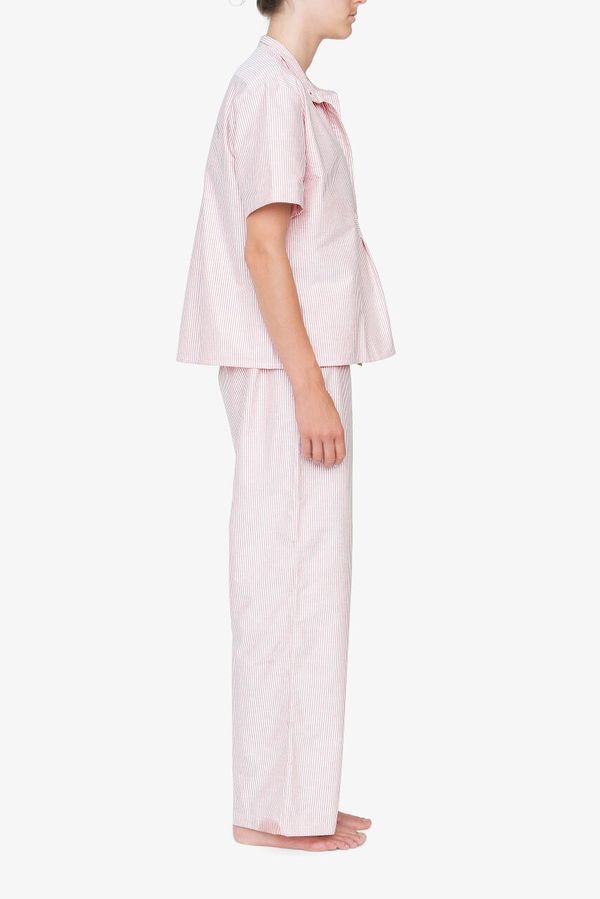 The Sleep Shirt Short Sleeve Cropped Sleep Shirt Red Oxford Stripe The Sleep Shirt Short Sleeve Cropped Sleep Shirt Red Oxford Stripe