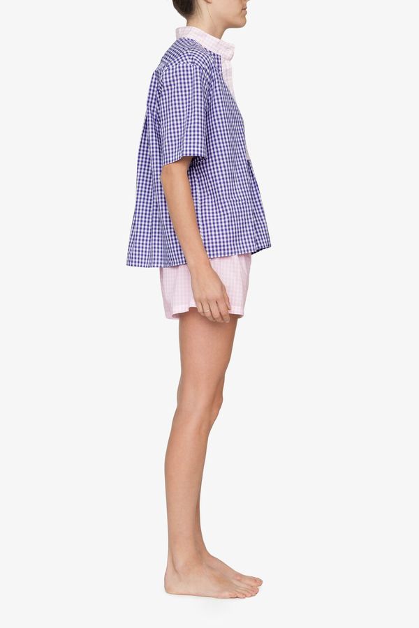 The Sleep Shirt Set – Short Sleeve Cropped Sleep Shirt and Pleat Short Grape Gingham The Sleep Shirt Set – Short Sleeve Cropped Sleep Shirt and Pleat Short Grape Gingham