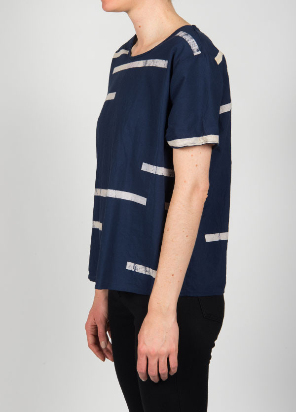 Uzi - Broken Stripe Woven Tee in Navy Uzi - Broken Stripe Woven Tee in Navy