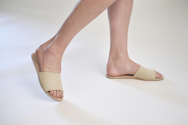 The Palatines Shoes Caelum Slide Sandal - Beige Hex Leather The Palatines Shoes Caelum Slide Sandal - Beige Hex Leather