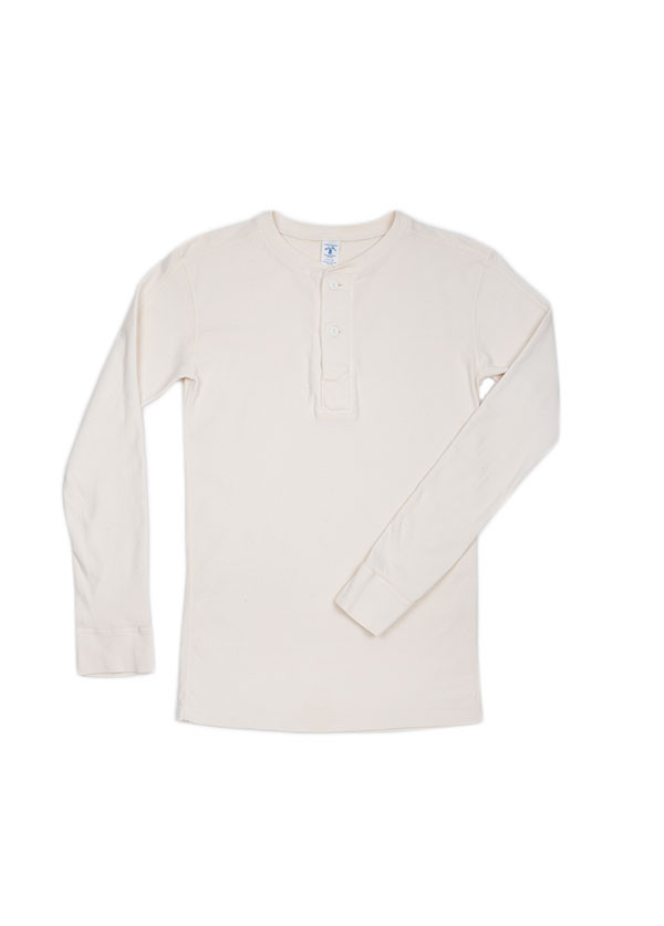 Velva Sheen - Men's Rib Knit Long Sleeved Henley in Off White Velva Sheen - Men's Rib Knit Long Sleeved Henley in Off White