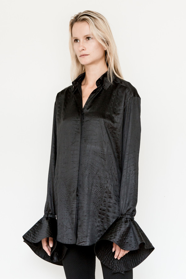 Area Ruffle Sleeve Embossed Blouse Area Ruffle Sleeve Embossed Blouse