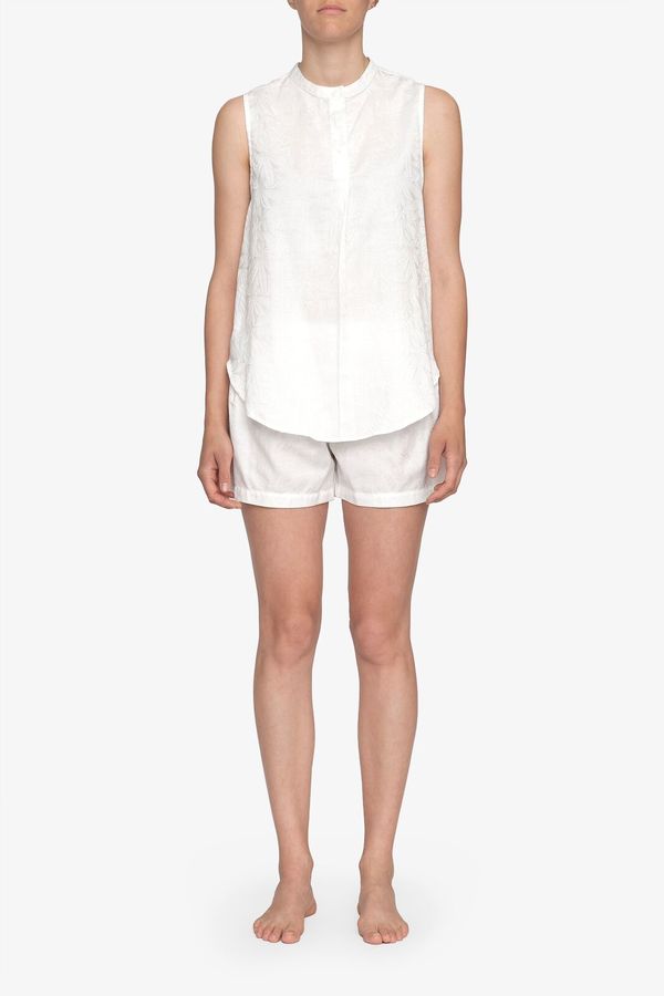 The Sleep Shirt Pleat Short White Palm Damask The Sleep Shirt Pleat Short White Palm Damask