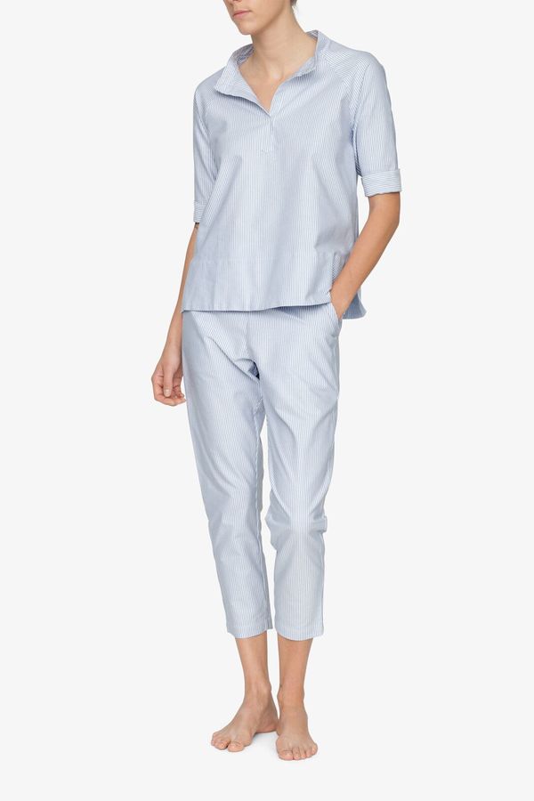 The Sleep Shirt Three Quarter Sleeve Top Blue Oxford Stripe The Sleep Shirt Three Quarter Sleeve Top Blue Oxford Stripe