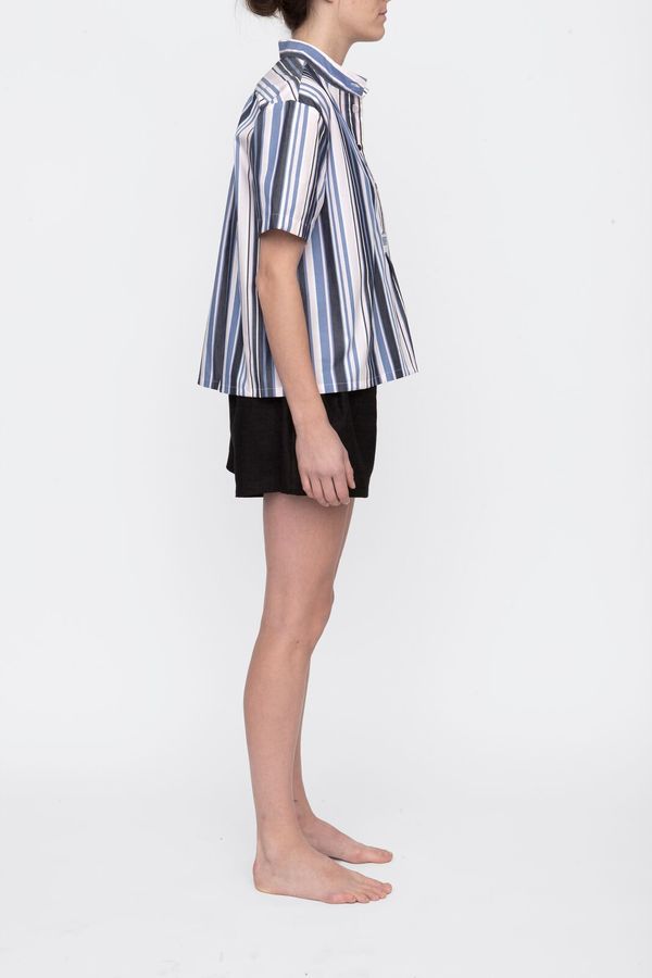 The Sleep Shirt Short Sleeve Cropped Sleep Shirt Blue and Pink Stripe The Sleep Shirt Short Sleeve Cropped Sleep Shirt Blue and Pink Stripe