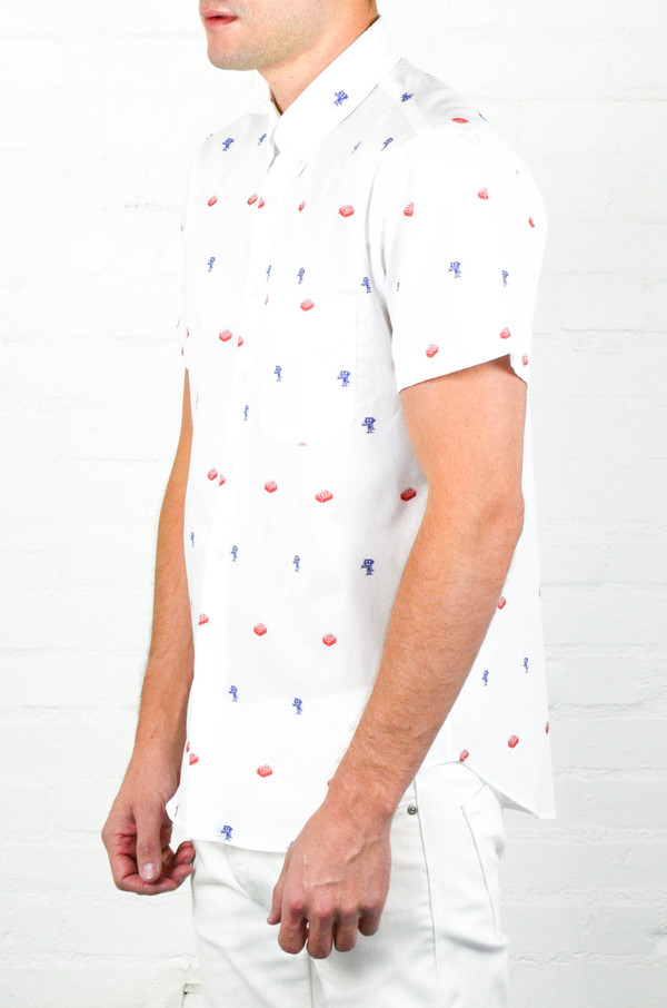 Men's Naked and Famous Blocks and Robots Jacquard Regular Short Sleeve Shirt Men's Naked and Famous Blocks and Robots Jacquard Regular Short Sleeve Shirt