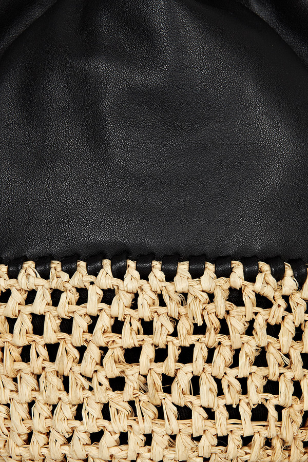 Loeffler Randall - Black Leather Bucket Bag With Woven Raffia Loeffler Randall - Black Leather Bucket Bag With Woven Raffia