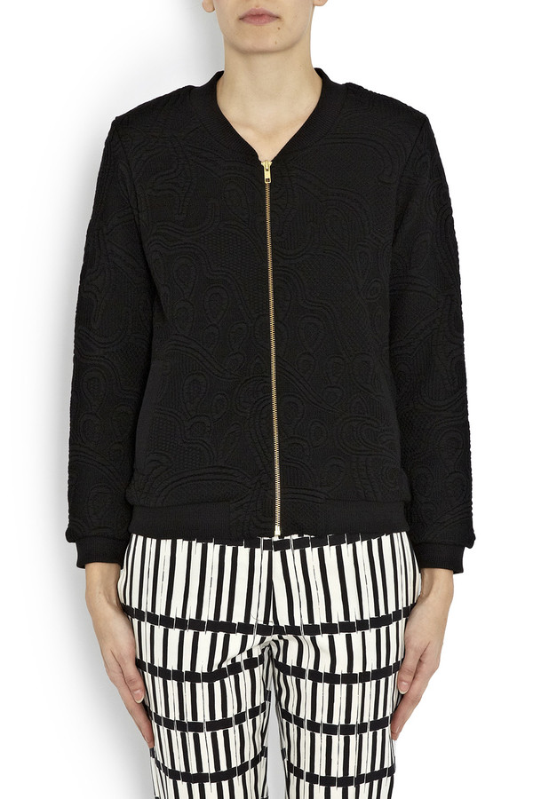 Black Pop Embossed Bomber Jacket Black Pop Embossed Bomber Jacket